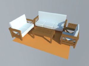 中式木沙发茶几家具SKP模型