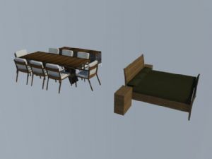 木制8人座餐SU模型