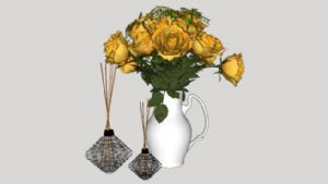 黄色玫瑰花瓶SU模型