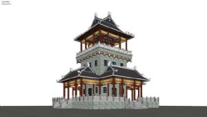 中式塔楼免费SU模型