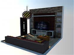 客厅-沙发-电视柜-电视墙-吊灯-室内门su模型