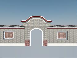 中式院墙围墙院门SU模型