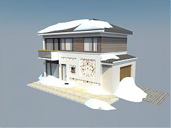 下雪天的别墅房子su模型